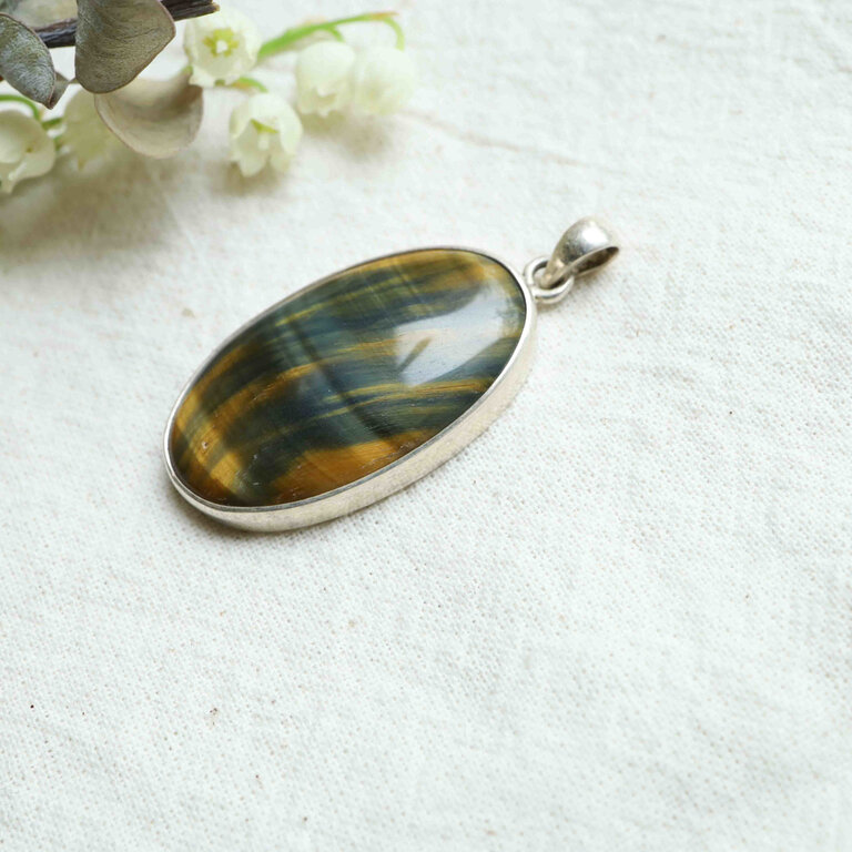 Pendentif Oeil de tigre & Oeil de faucon - Ovale