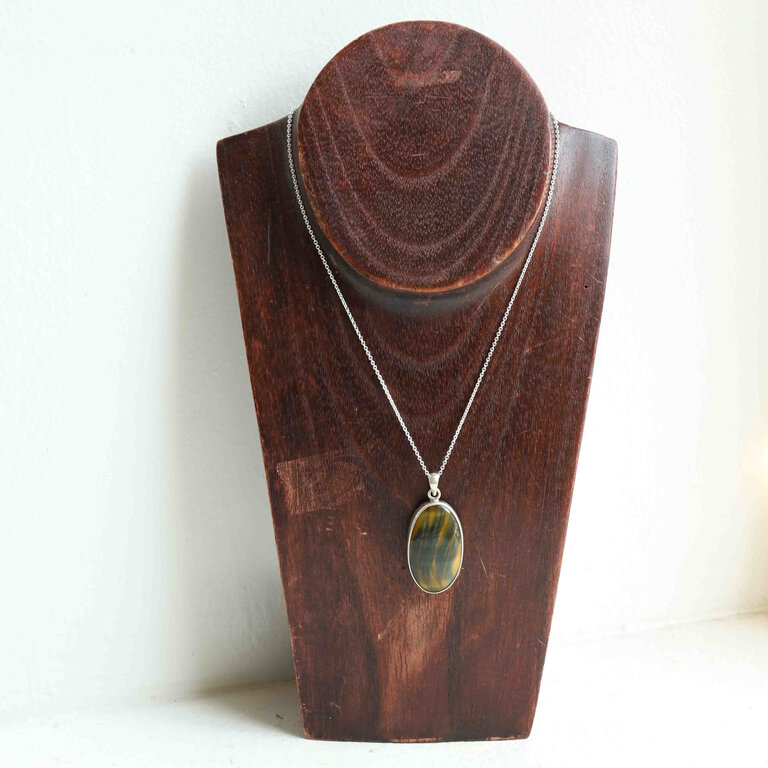 Pendentif Oeil de tigre & Oeil de faucon - Ovale