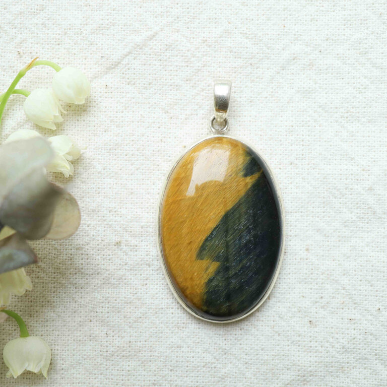 Pendentif Oeil de tigre & Oeil de faucon - Ovale