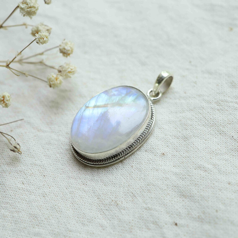 Rainbow Moonstone Pendant - Oval