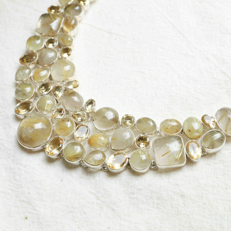 Rutile quartz & citrine necklace - Hathor