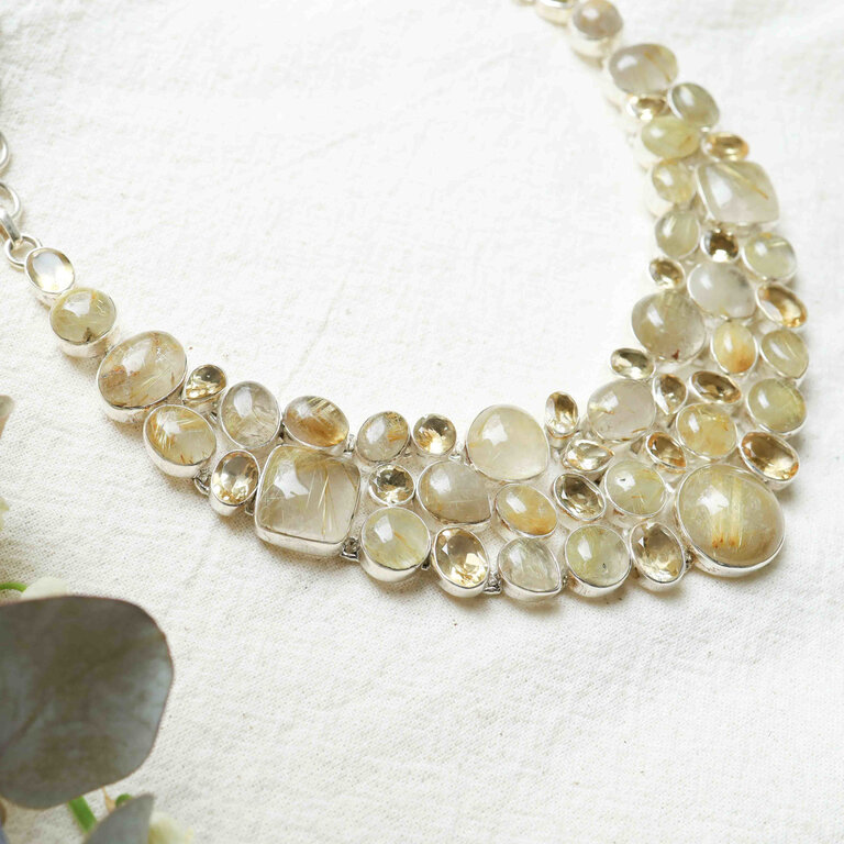 Rutile quartz & citrine necklace - Hathor