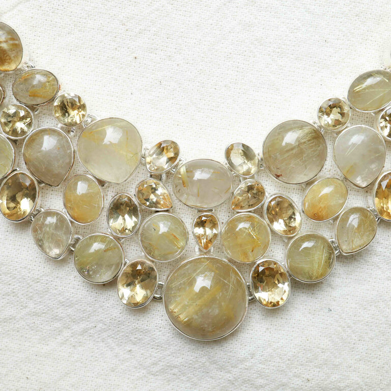 Rutile quartz & citrine necklace - Hathor