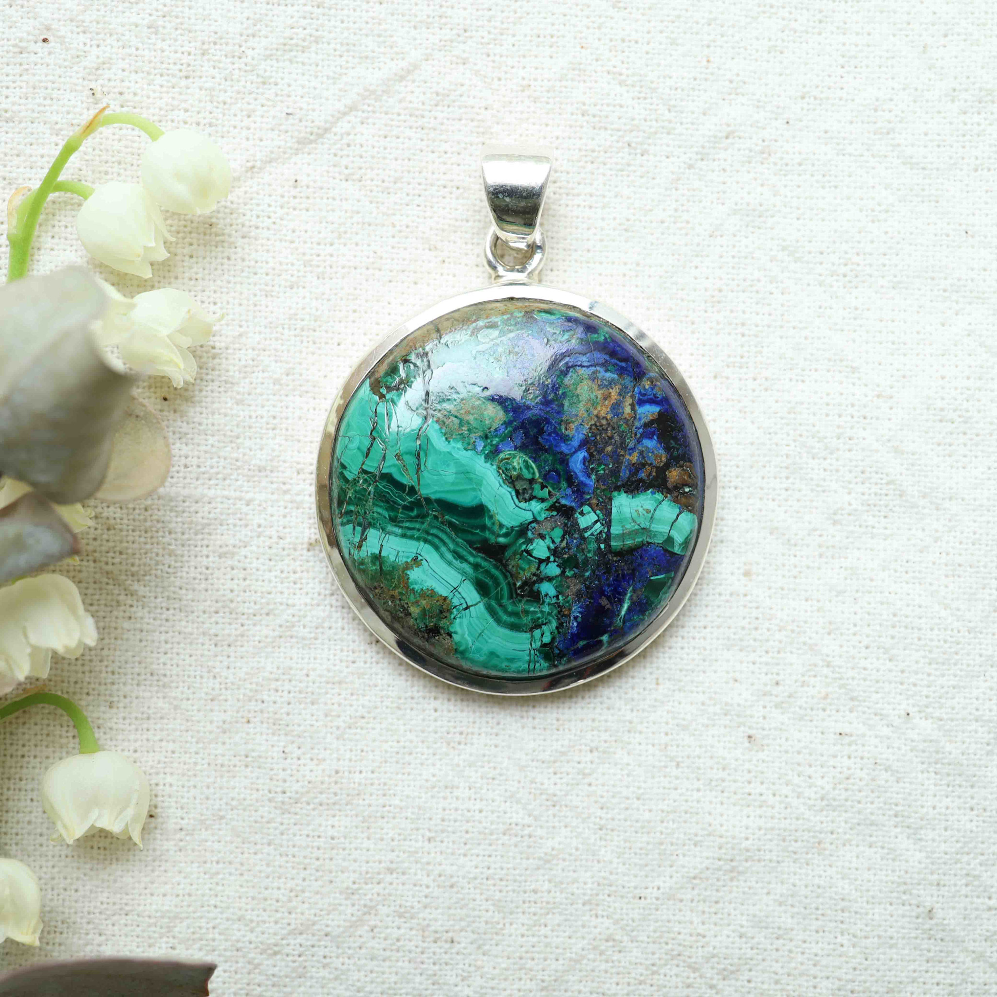 Azurite & Malachite Pendant - Rond