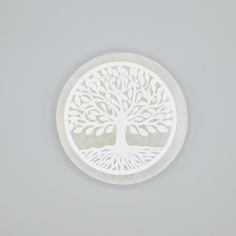 Sélénite plaque 10 cm - Arbre de vie