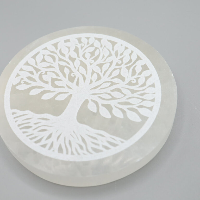 Sélénite plaque 10 cm - Arbre de vie