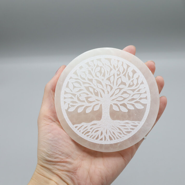 Selenite plate 10 cm - Tree of life
