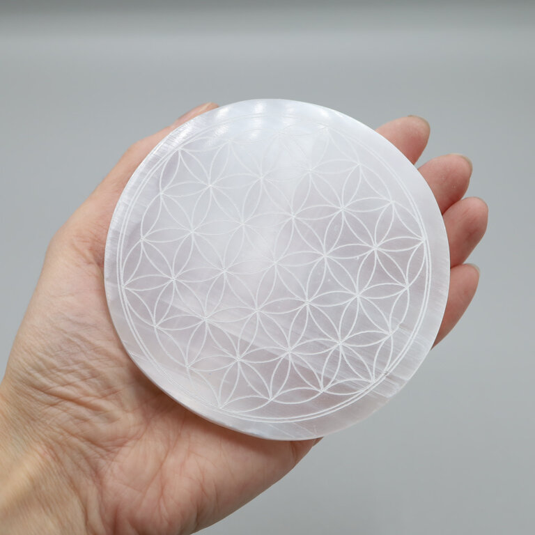 Selenite - Round plate flower of life