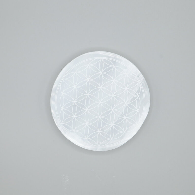 Sélénite - Plaque ronde fleur de vie
