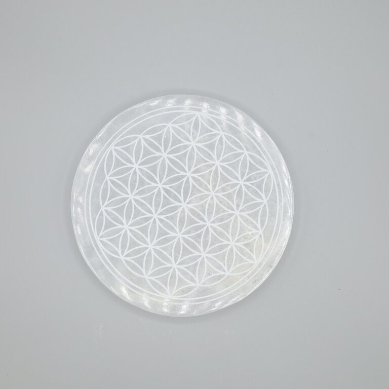 Sélénite - Plaque ronde fleur de vie