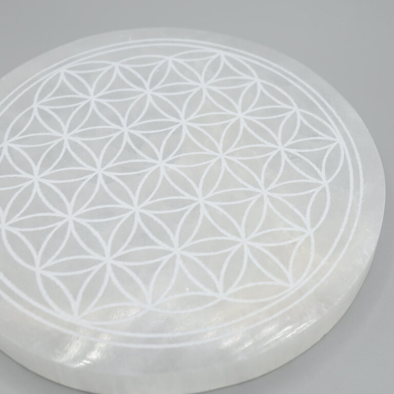 Selenite - Round plate flower of life