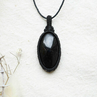 Black Tourmaline Pendant Macrame - Oval Black Tourmaline Pendant Macrame - Oval