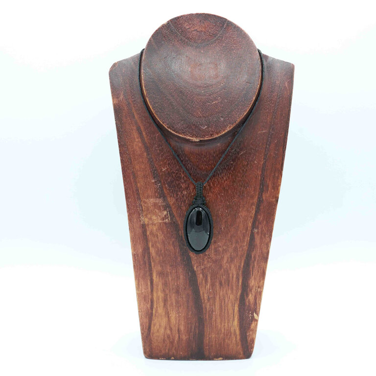 Black Tourmaline Pendant Macrame - Oval