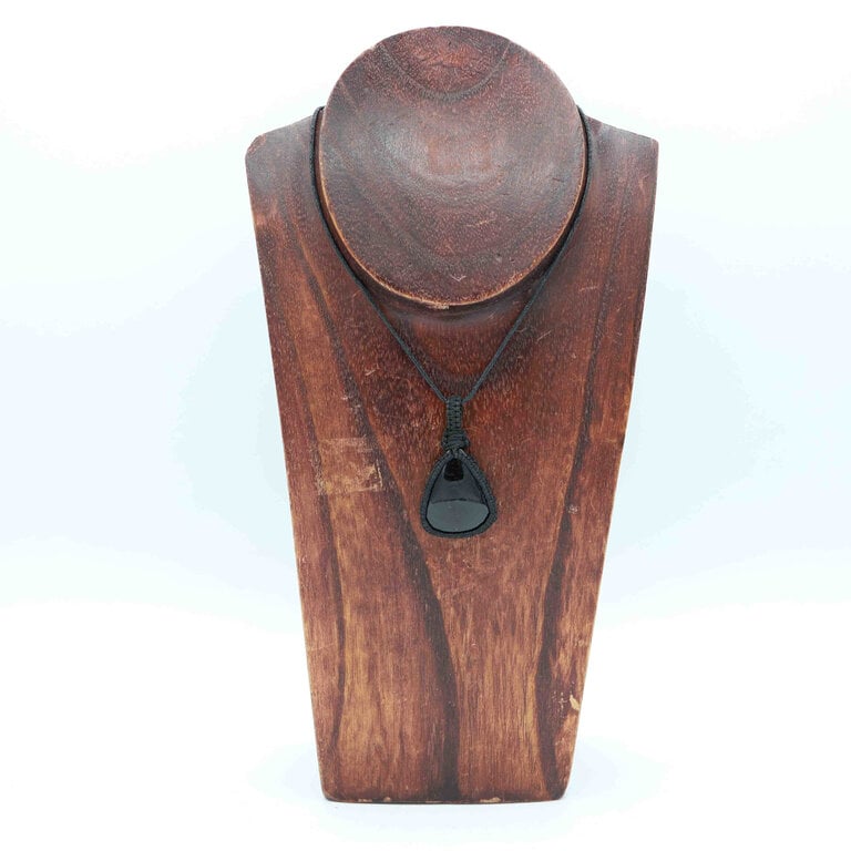 Black Tourmaline Pendant Macrame - Goutte