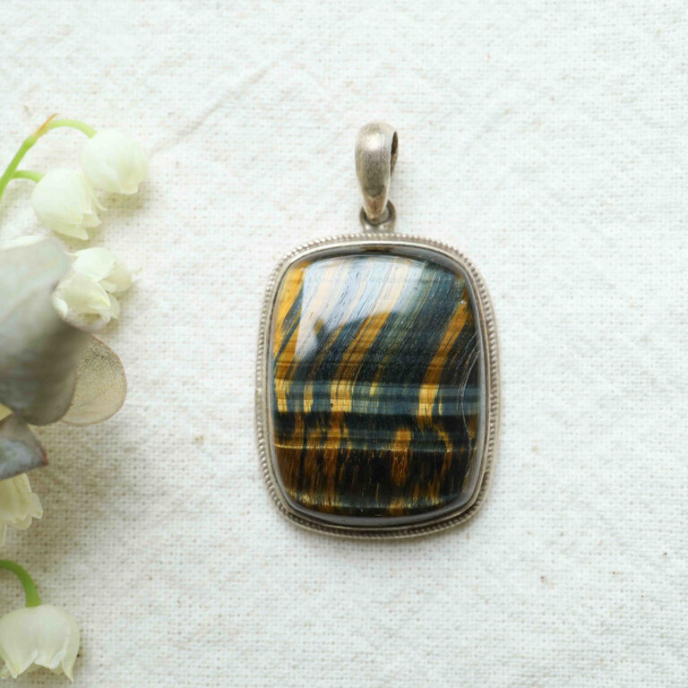Pendentif Oeil de tigre & Oeil de faucon - Rectangle