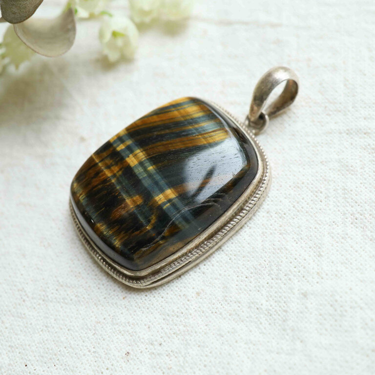 Pendentif Oeil de tigre & Oeil de faucon - Rectangle