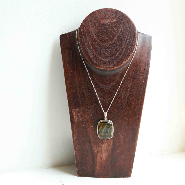 Pendentif Oeil de tigre & Oeil de faucon - Rectangle