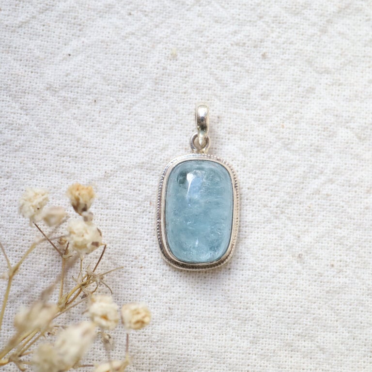 Pendentif Aigue-marine - Hortensia petit