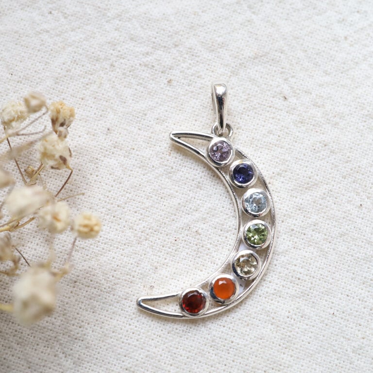 Pendentif pierres mixtes - Lune