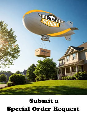 decorative image of shoes being delivered via blimp