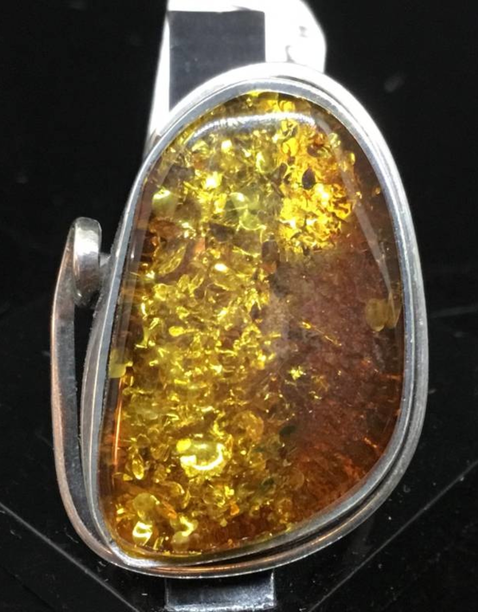 Unique Amber Silver Ring