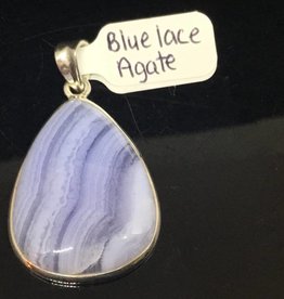 Blue Lace Agate Silver Pendant