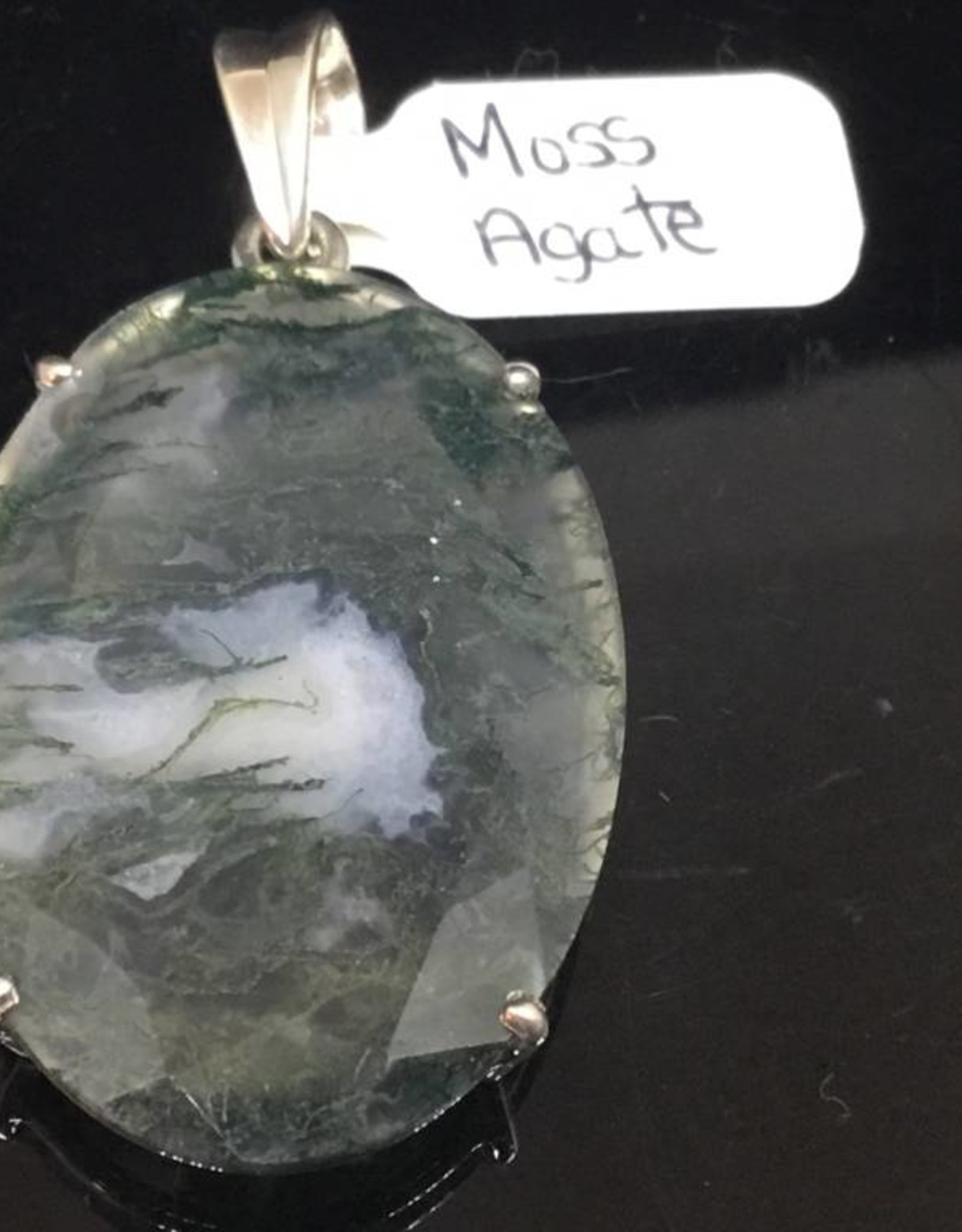 Faceted Moss Agate Silver Pendant