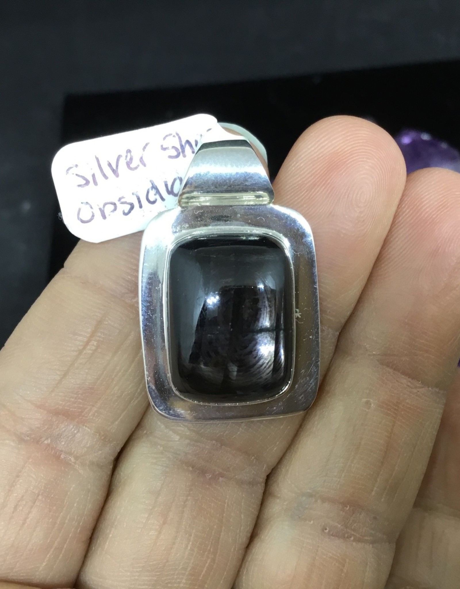 Silver Sheen Obsidian Rectangle Pendant