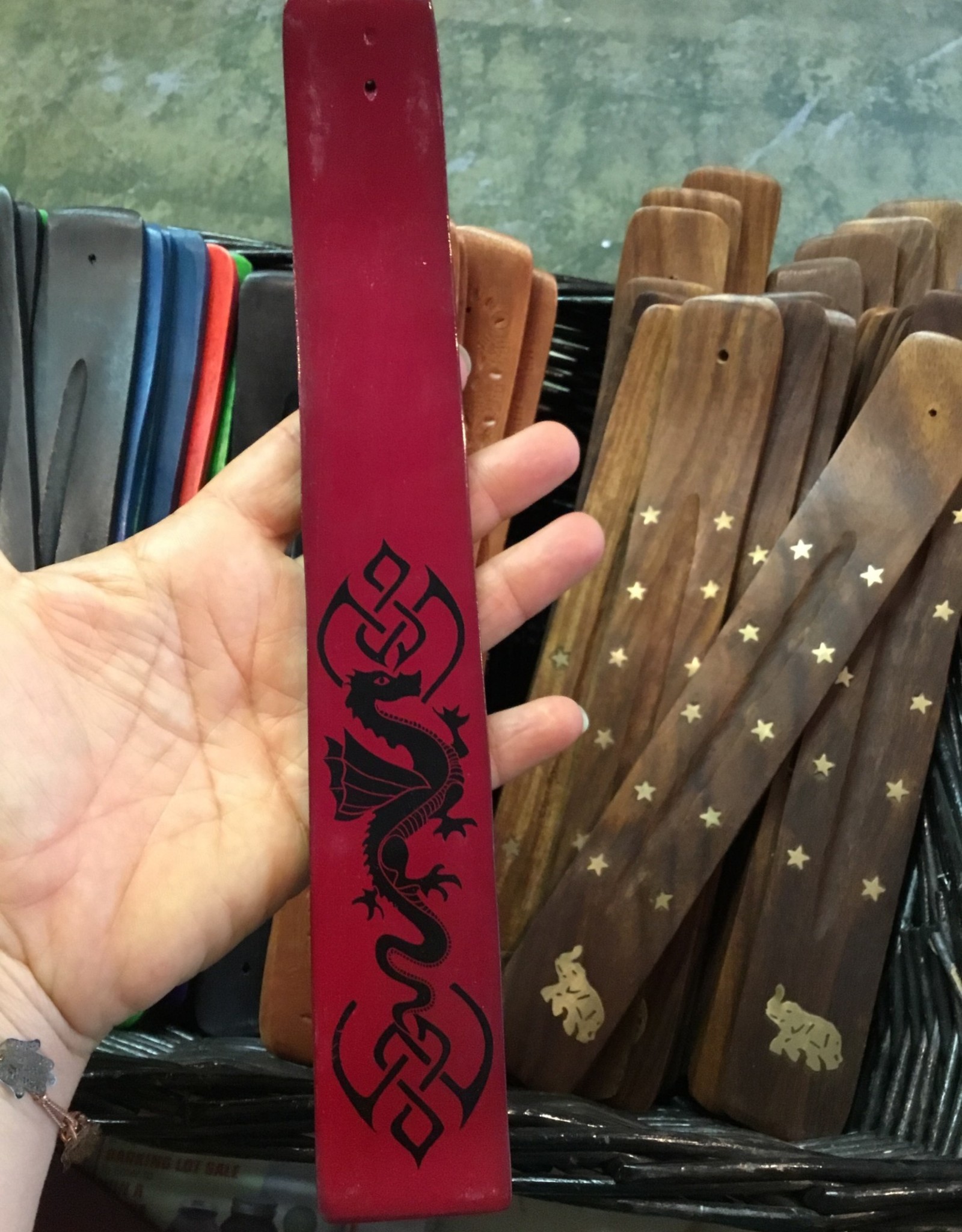 Wood Painted Incense Holder - Red & Black Dragon