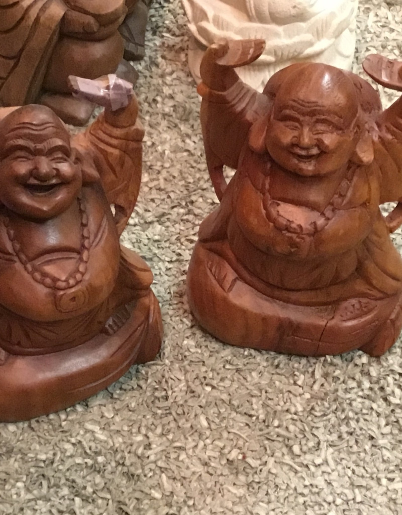 Carved medium wood happy buddha (hotei)