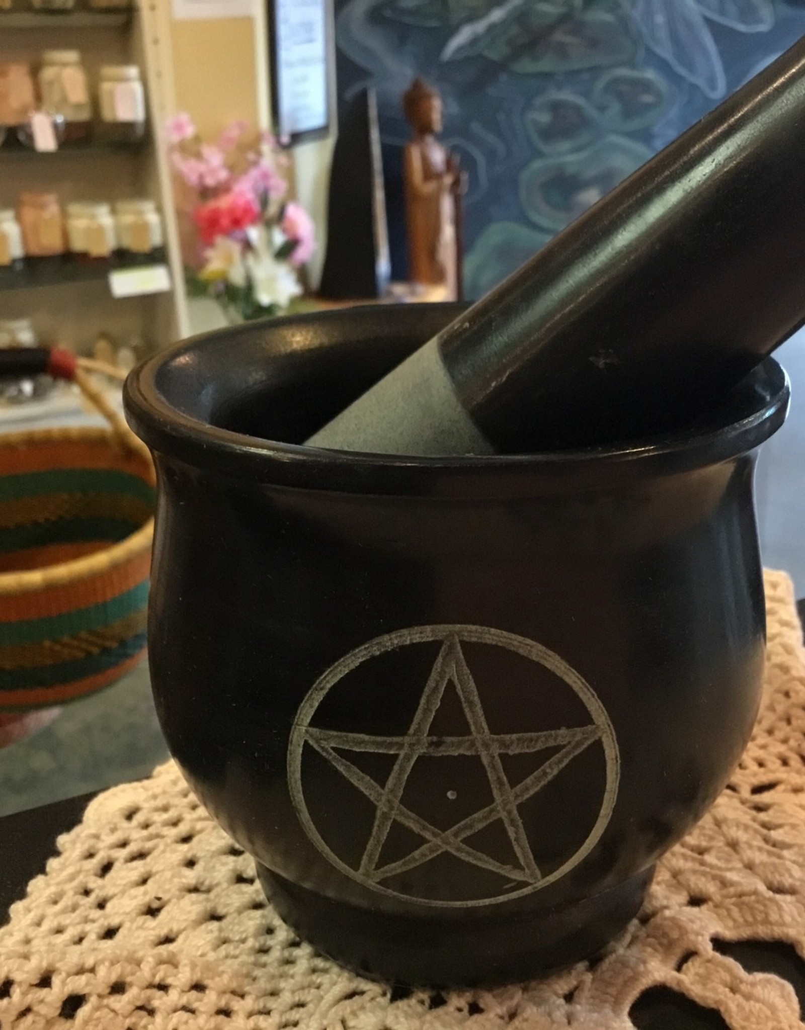 Pentacle Black Soapstone Mortar & Pestle 4"