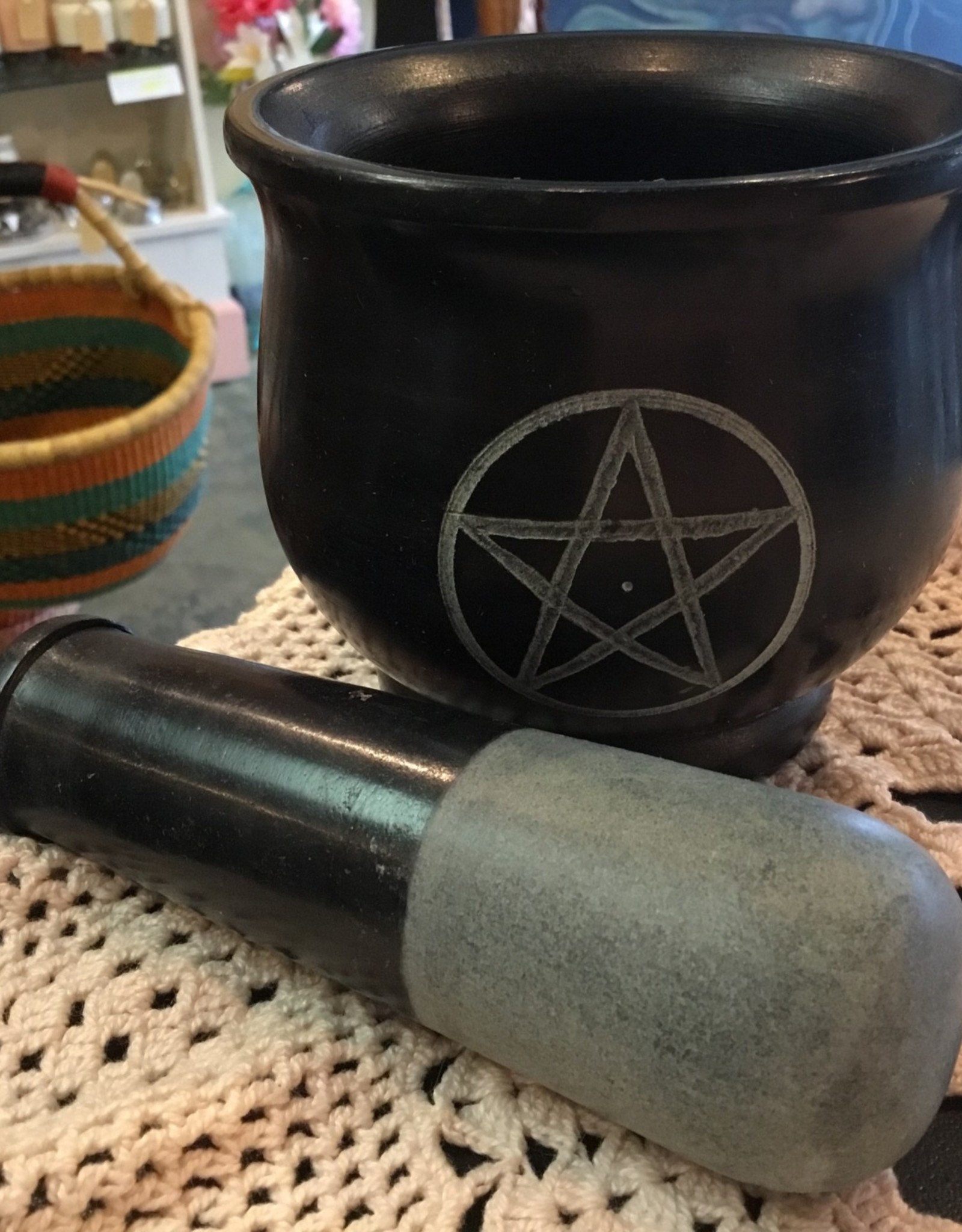 Pentacle Black Soapstone Mortar & Pestle 4"