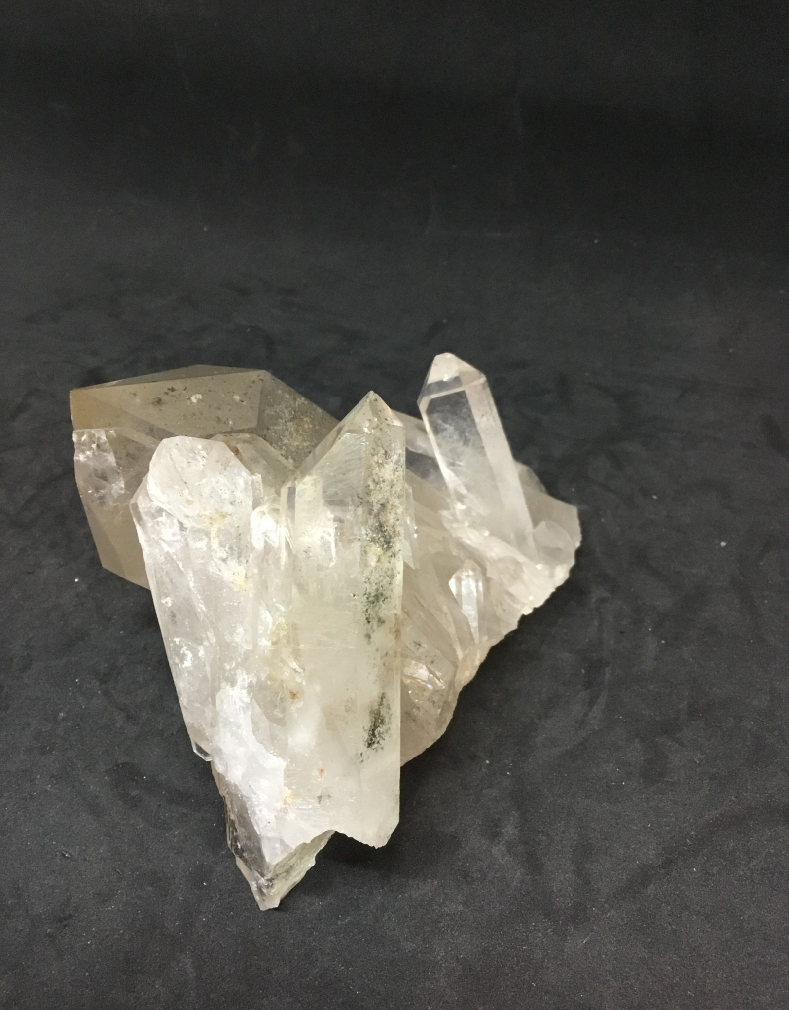Quartz Crystal Cluster, green and grey inclusions