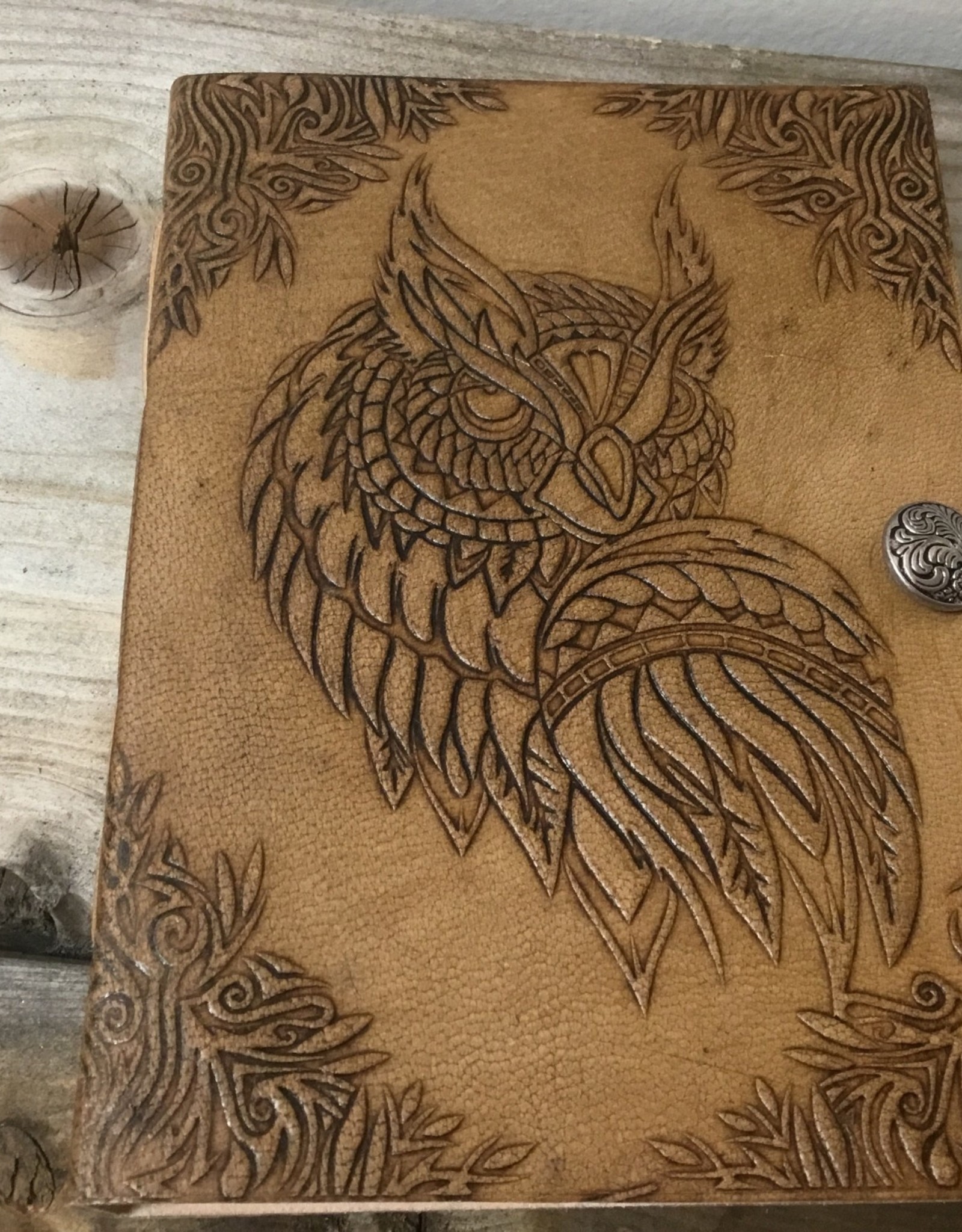 Leather Owl Journal, strap and button 5X7