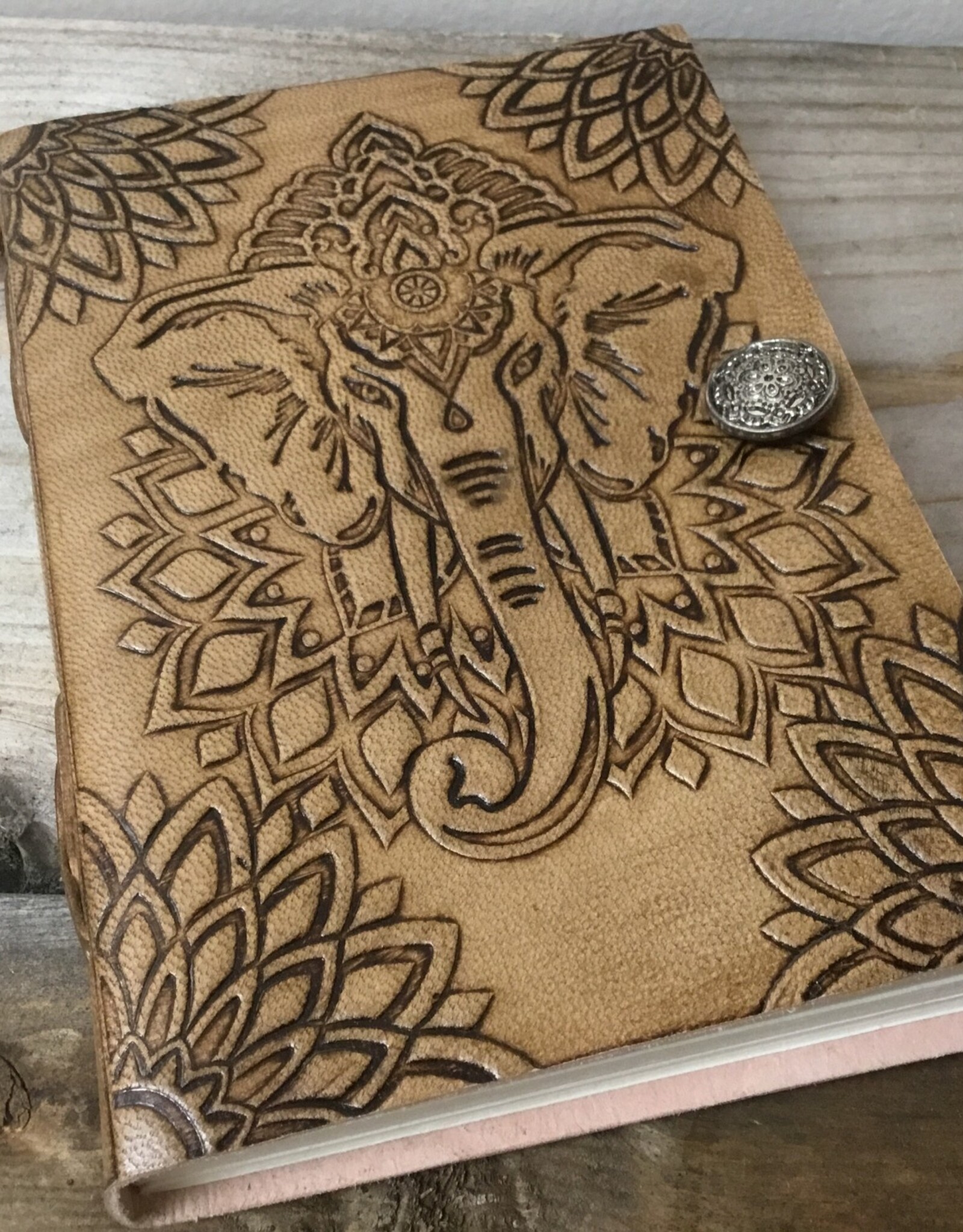 Leather Elephant Journal, strap and button 5X7