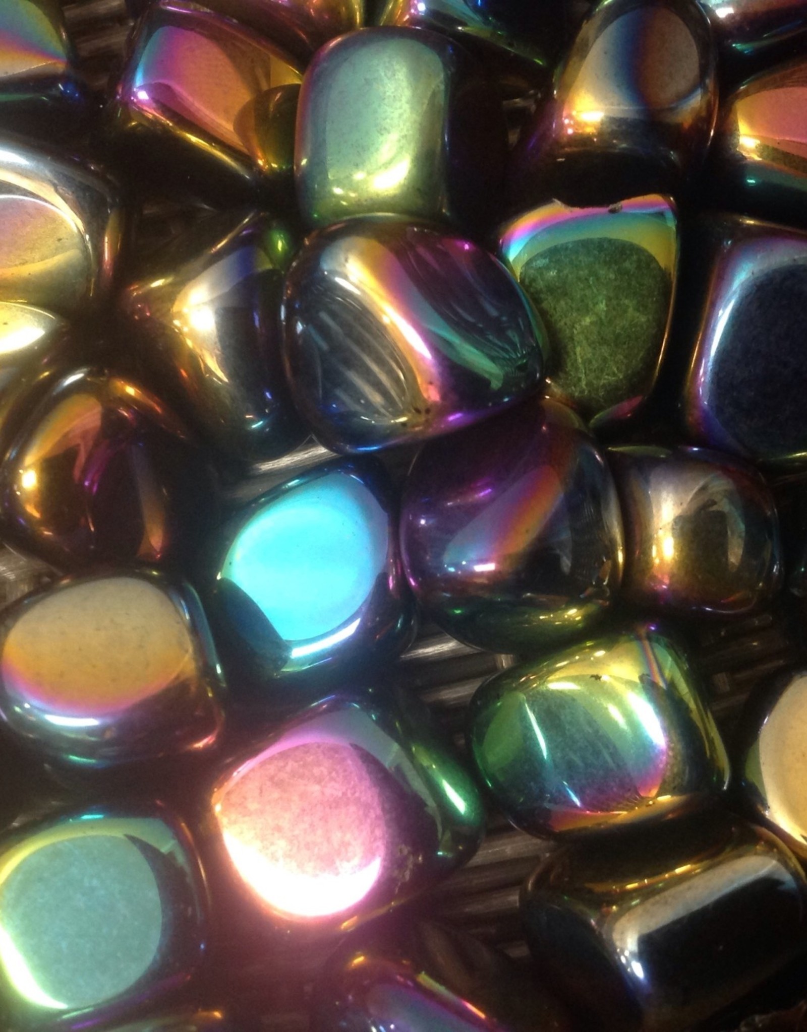 Rainbow Aura Black Obsidian Tumbled (laser)