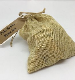 Rune Set - Palo Santo Wood - burlap bag