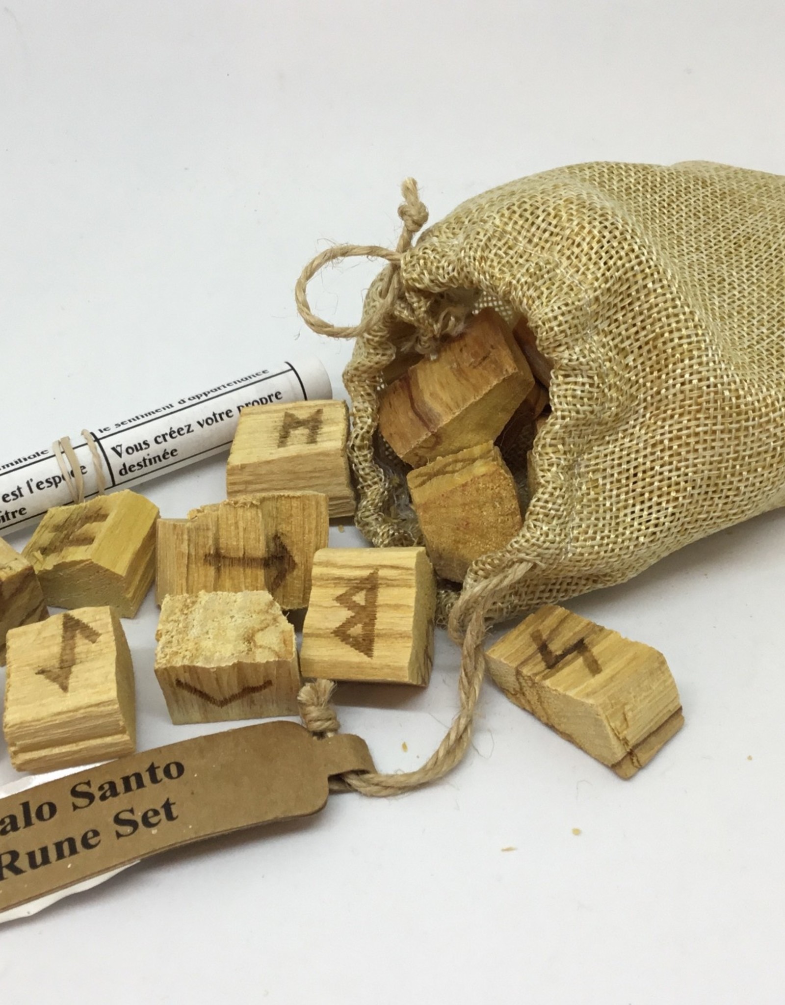 Rune Set - Palo Santo Wood - burlap bag