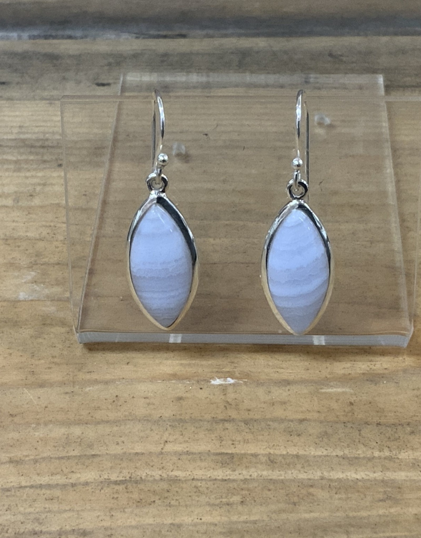 Bluelace Agate Pointy Oval Earrings