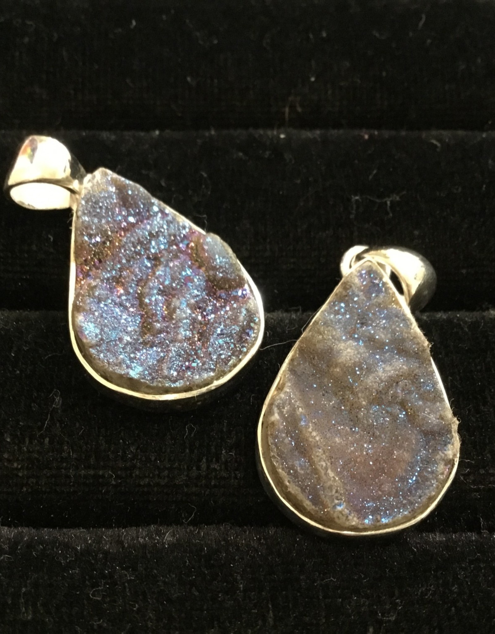 Coloured Druzy Silver Pendant