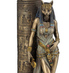 Egyptian Goddess Bastet Leaning on a Pillar
