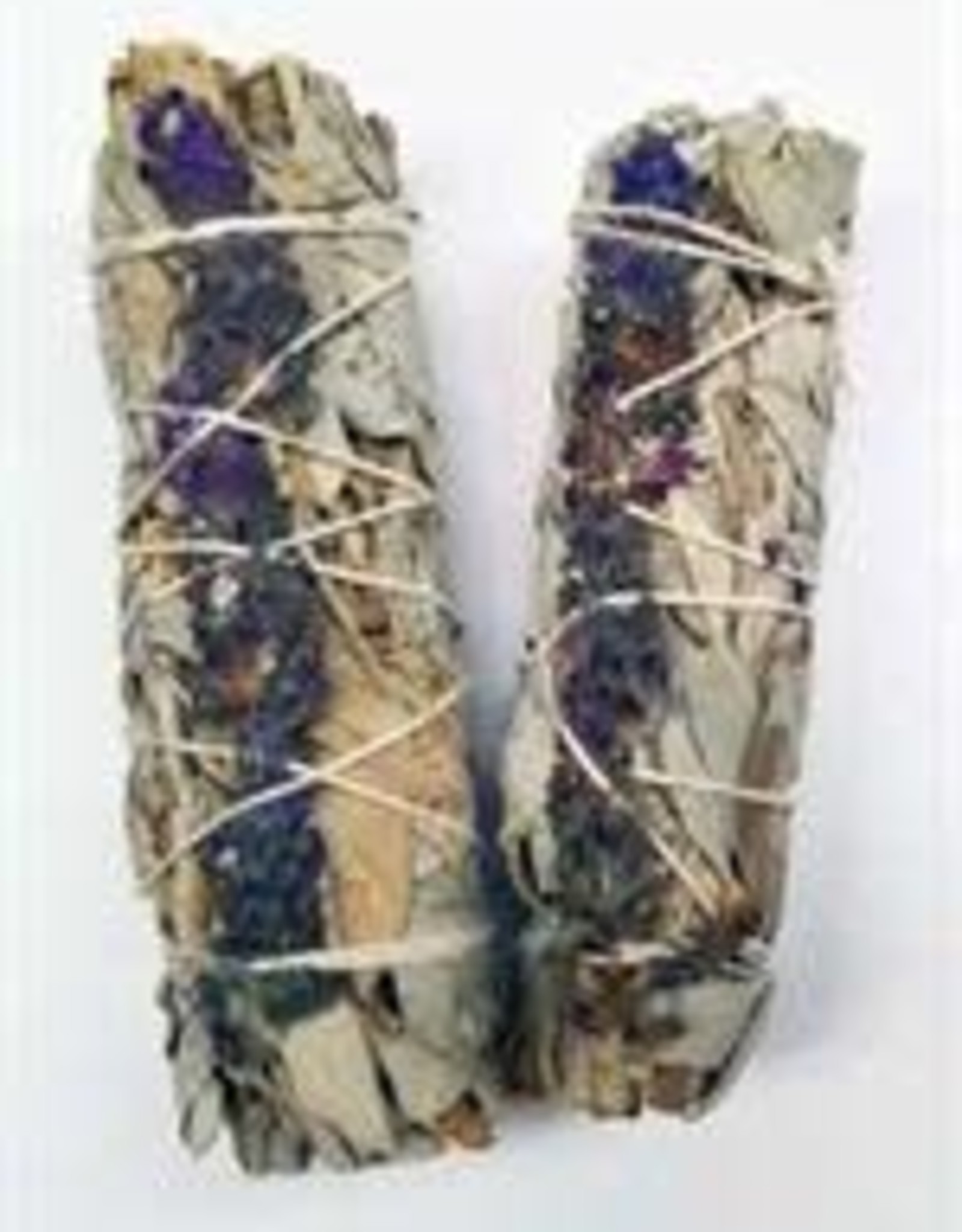 White Buffalo Sage - Sinuata Flowers - Lavender Colour - Smudge Stick 4"