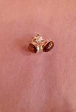 Silver Oval Shape Stud Earrings with Amber Stone