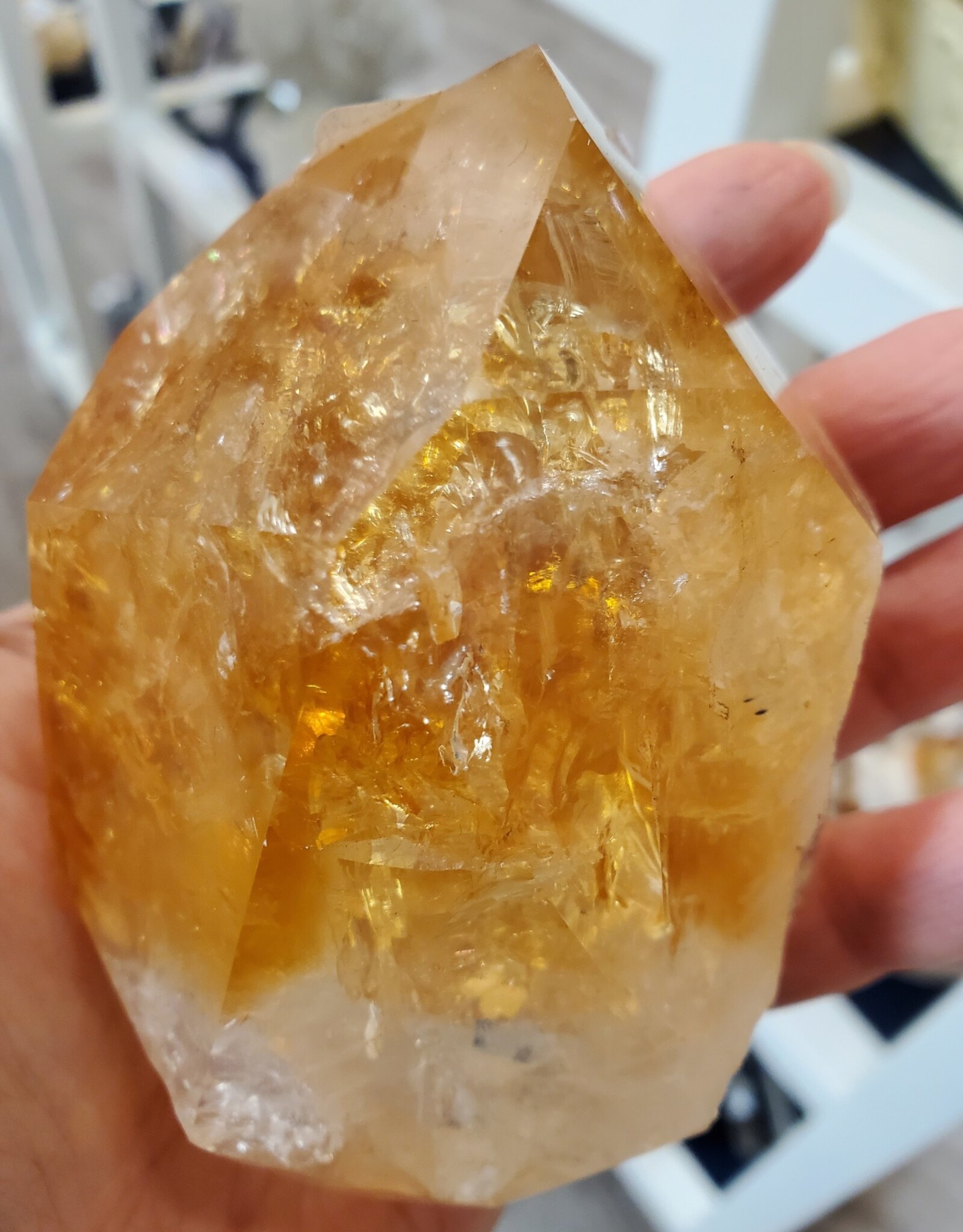 Citrine Polished Point, lots of rainbows