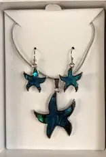 Paua Shell Starfish dangle earrings & pendant with chain Set