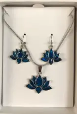 Paua Shell Lotus Dangle Earrings & Necklace Set