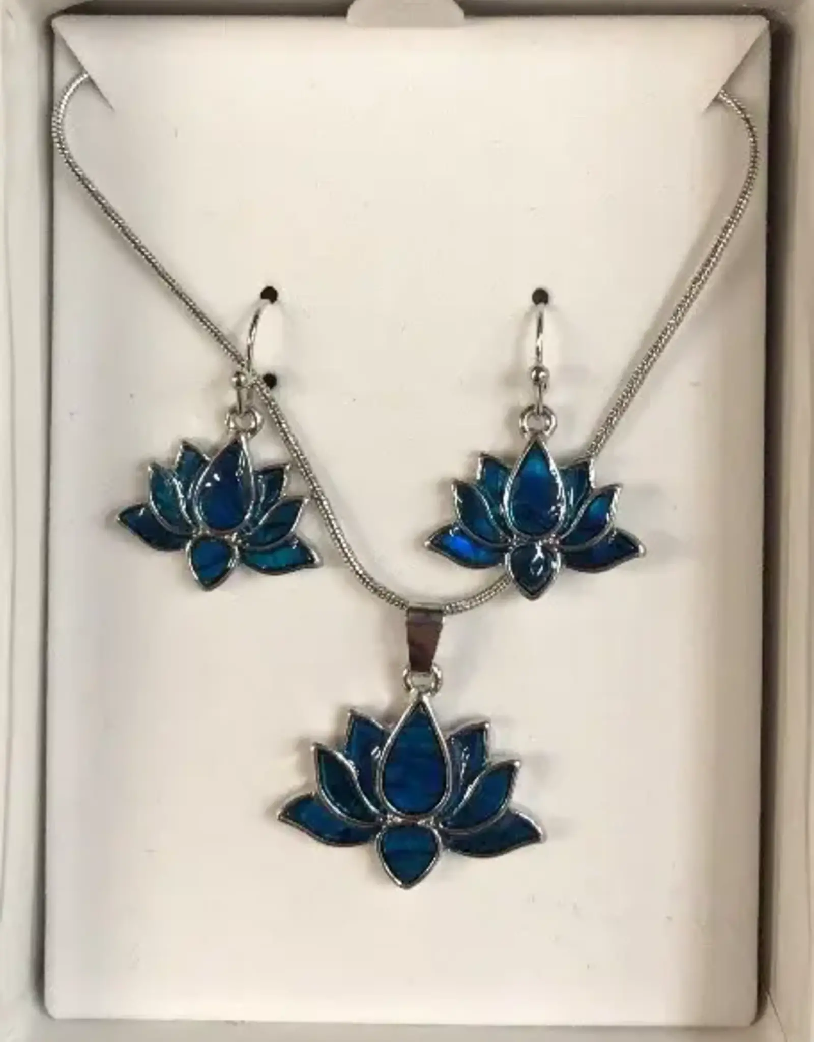 Paua Shell Lotus Dangle Earrings & Necklace Set