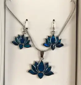 Paua Shell Lotus Dangle Earrings & Necklace Set