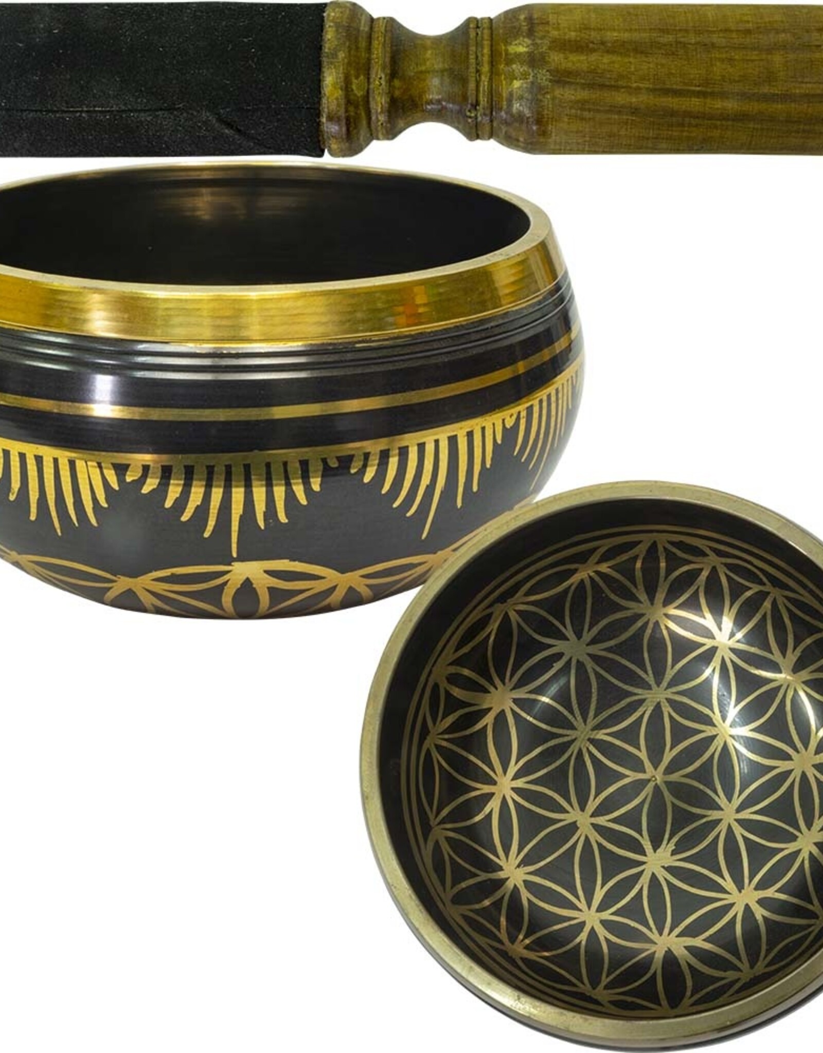 SINGING BOWL - FLOWER OF LIFE - BLACK (0.46-0.52KG) 4"DIA.
