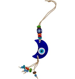 TALISMAN-EVIL EYE PROTECTION-GLASS MOON/HEMP ROPE 6"L